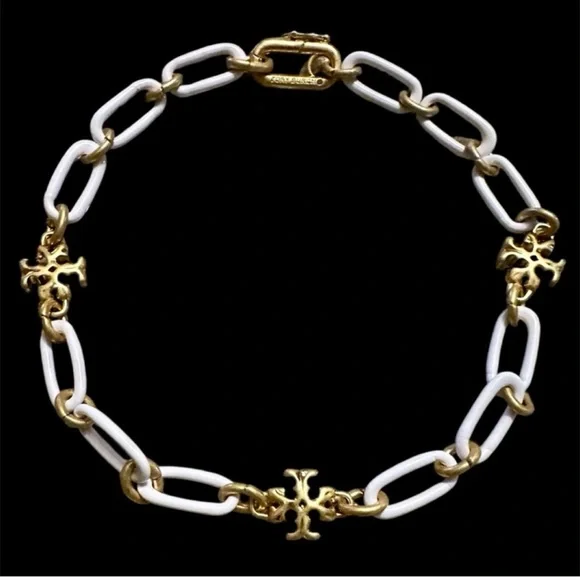 TORY BURCH Roxanne white & Gold Necklace Choker. 15.5” long. - Picture 4 of 5